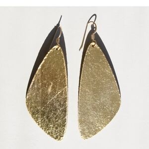 Gold Teardrop Leather Dangle Earrings Nickel & Suede NWOT
